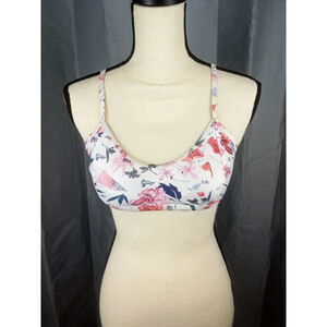 Floral Print Bikini Top Size M - White Pink